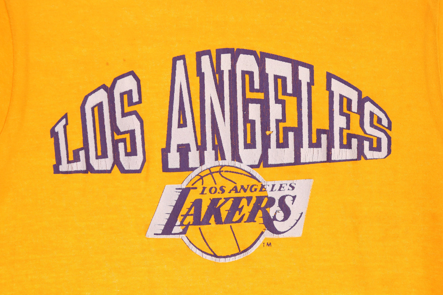 Vintage Yellow Champion T-shirt with Los Angeles Lakers Print