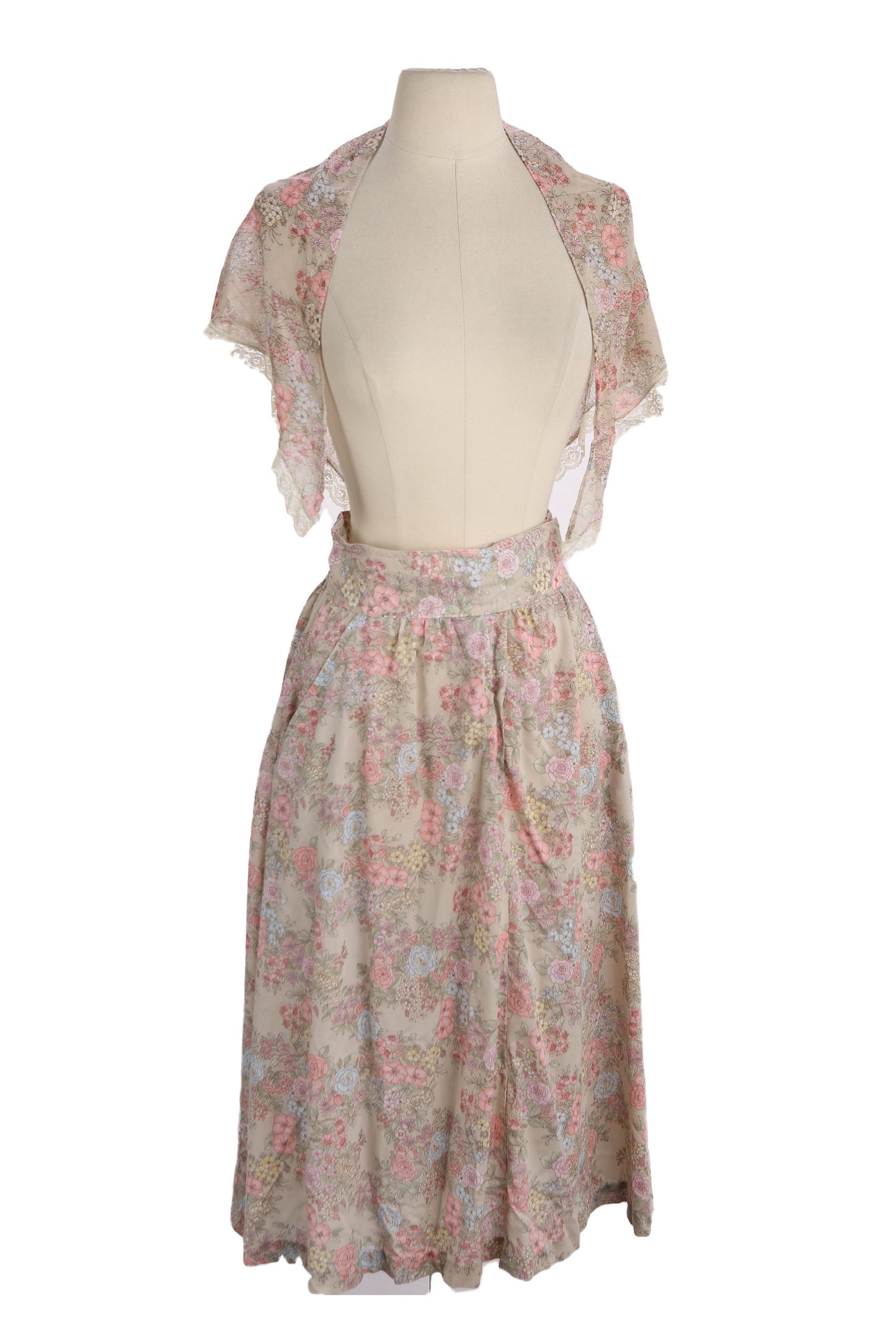 Vintage Women's Flora Print Set / Top and Skirt / Made in USA / Estimated era 70s - 80s