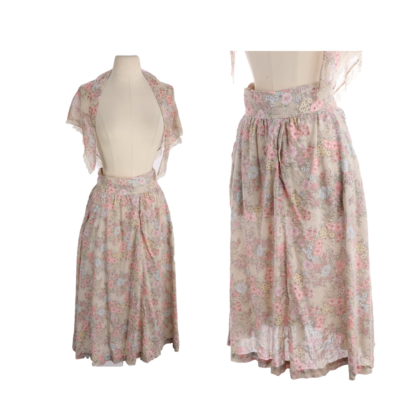 Vintage Women's Flora Print Set / Top and Skirt / Made in USA / Estimated era 70s - 80s