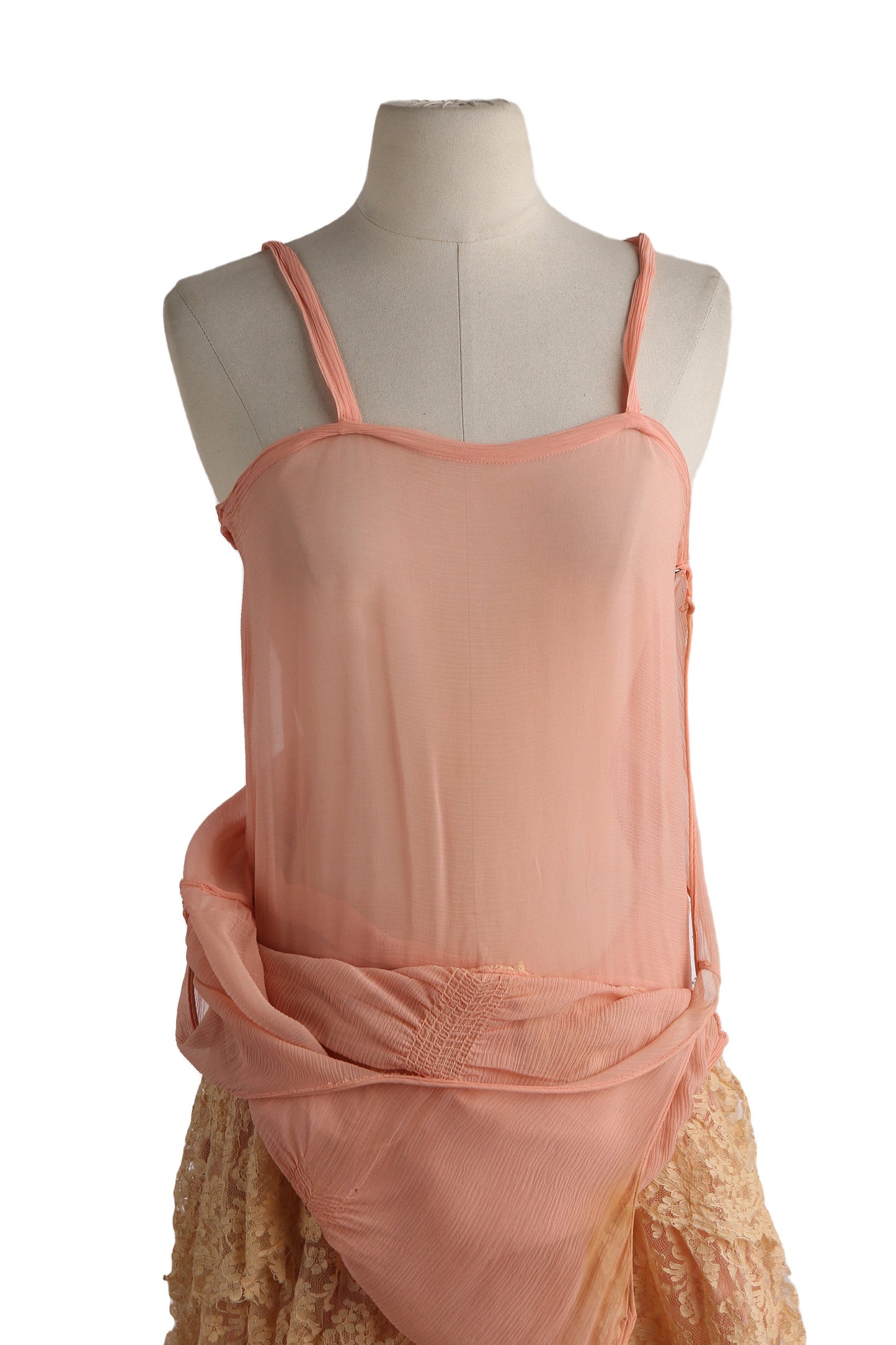 Vintage Women's Pink Flapper Dress with Bottom Lace Ruffled Edge Details / Estimated Era 20s - 30s