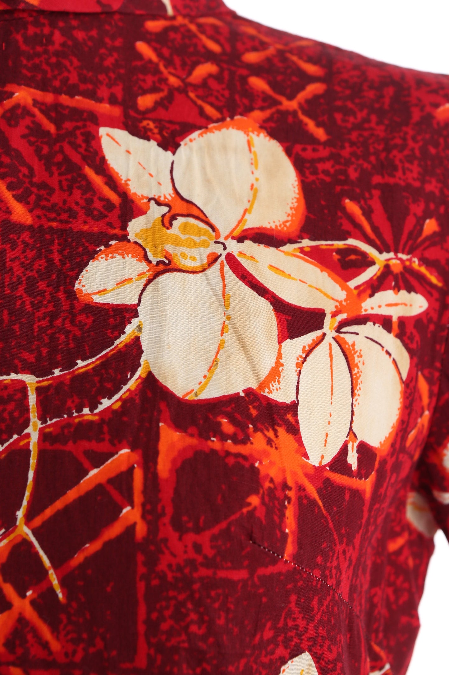 Vintage Women's Long Red Floral Print Hawaiian Dress