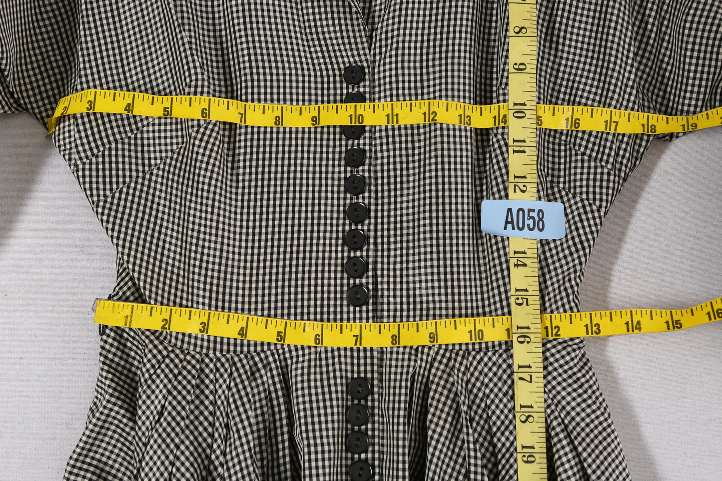 1940s-50s Women White and Black Plaid Dress with Pleated Bottom by Charella California