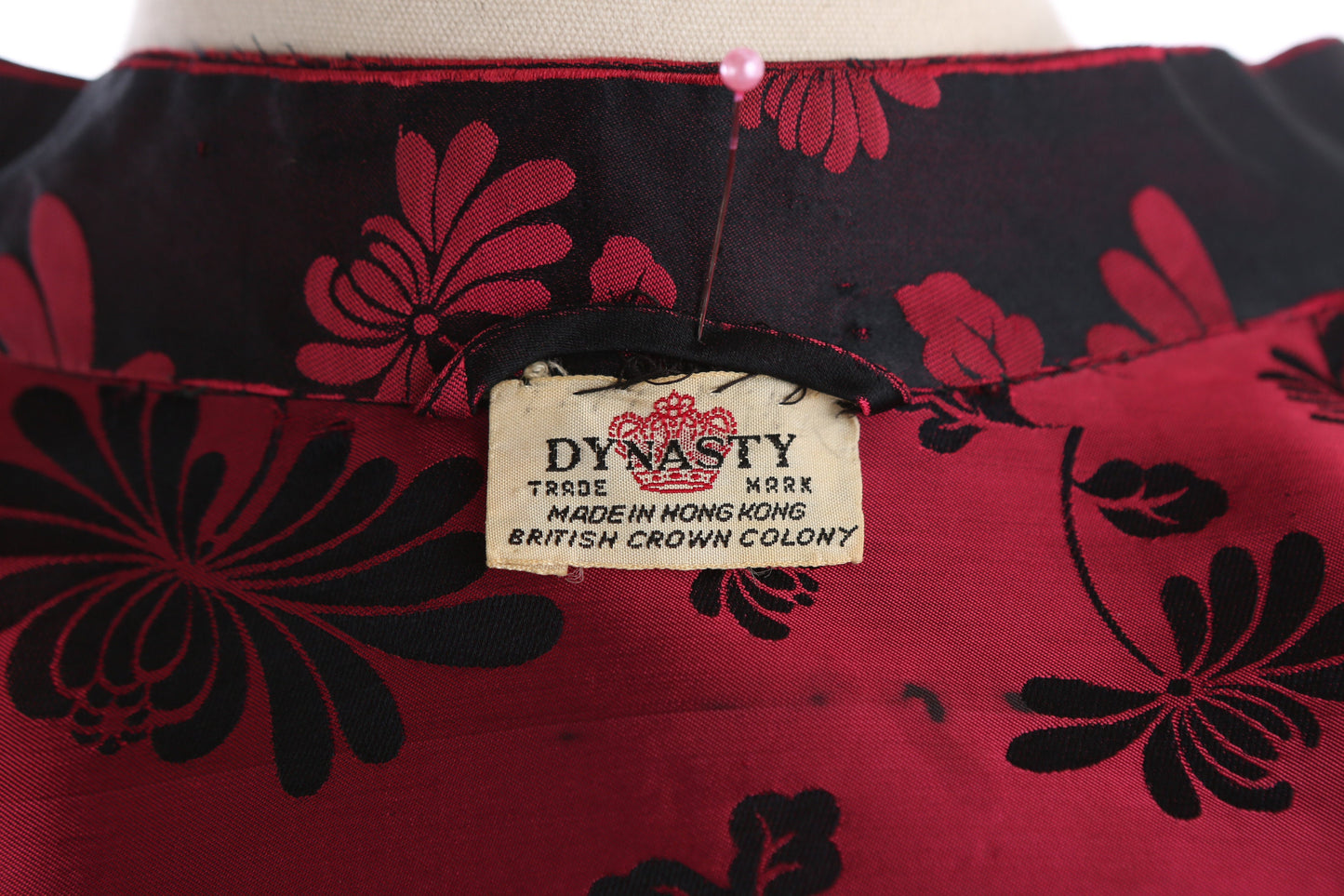 Vintage Black Cheongsam Floral Print Brocade Dress by DYNASTY / Made in Hong Kong