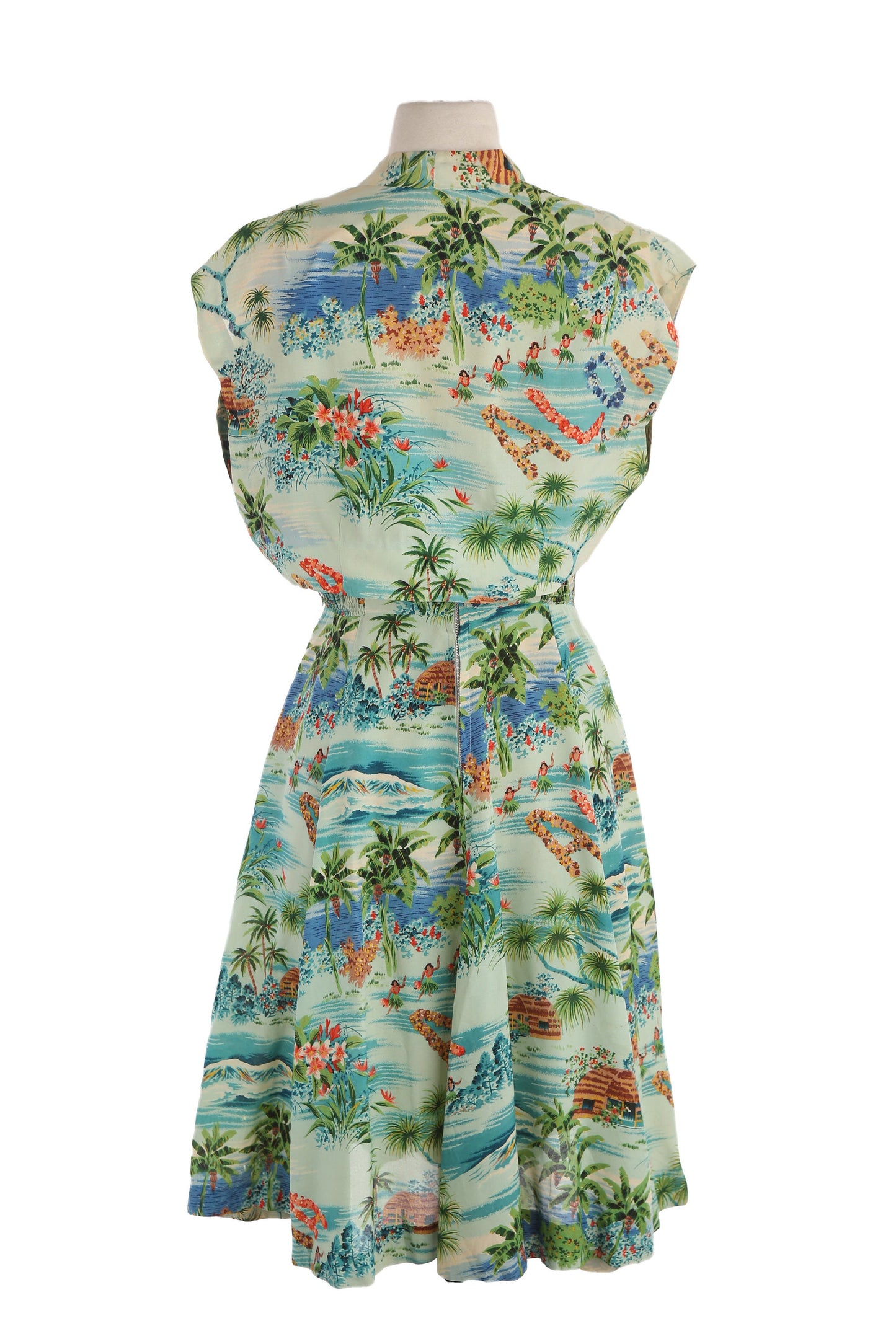 1940s Women Green Hawaiian Dress with Bolero Jacket by Royal Hawaiian / Made and Styled in Hawaii