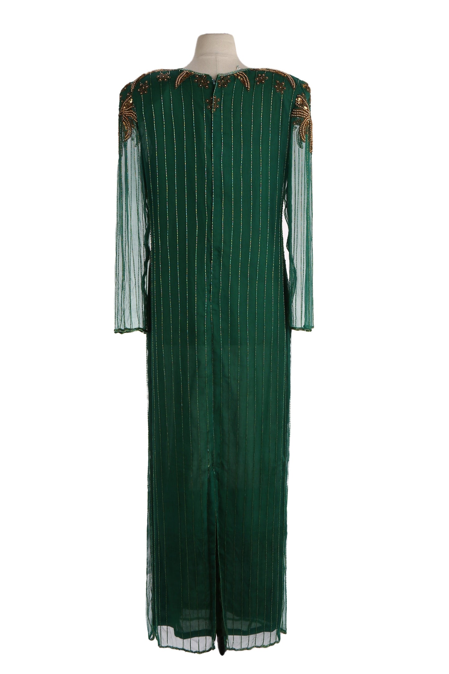 Vintage Women's Green Sequin Dress with Golden Beads