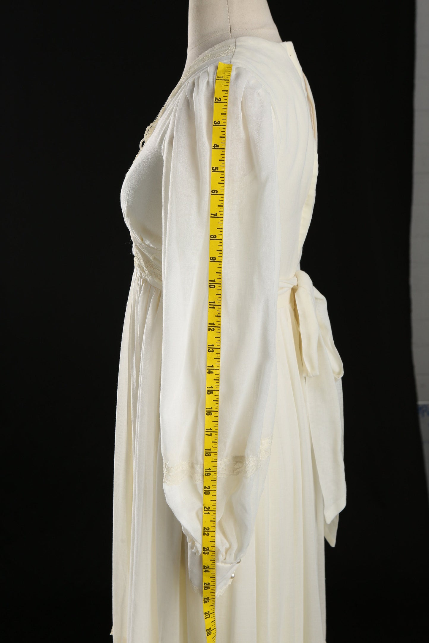 Vintage Women Beige Long Prairie Dress with Chest Lace Adjusting Closure / Estimated Era 1970s