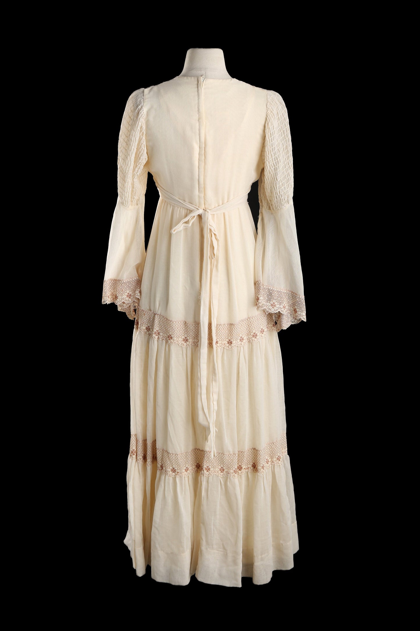 Vintage Women's Beige Long Summer Prairie Dress / Era: 70s - 80s