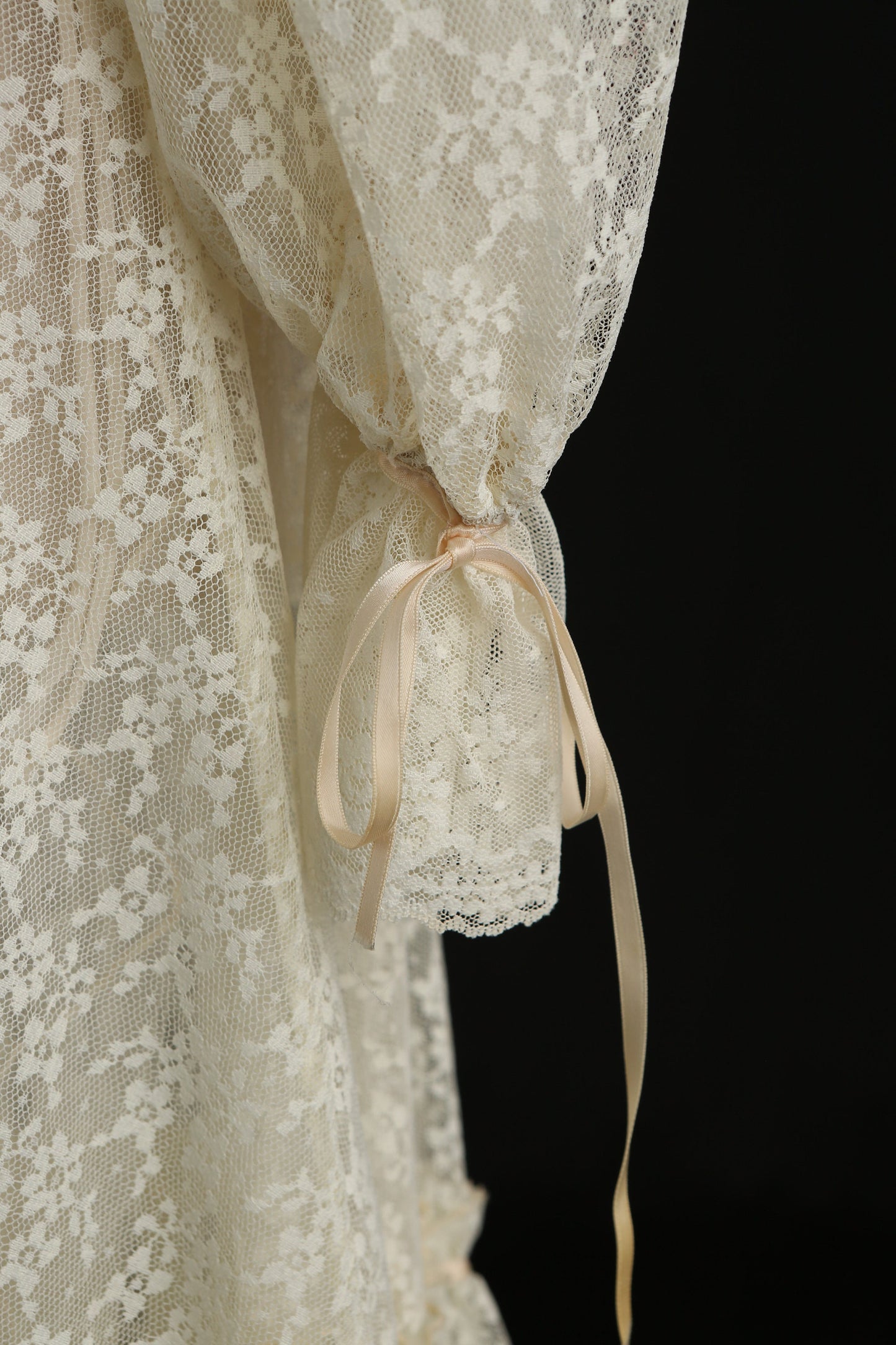 Vintage Lace Dress with Beige Floral Design Lace Fabric and Sleeves' Tie Closure Details