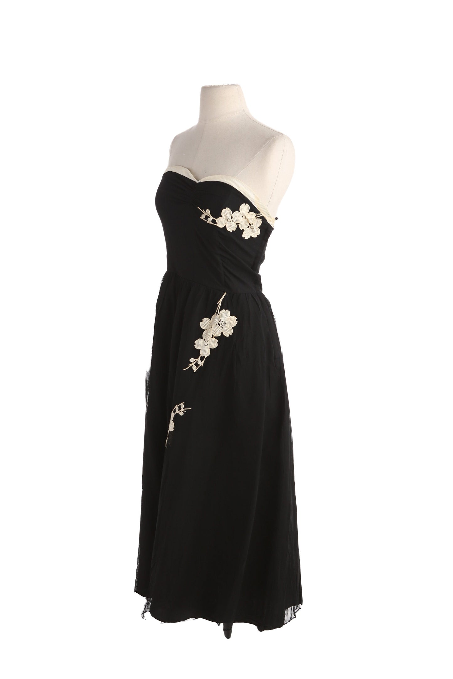 1940s Women Black Strapless Cocktail Evening Dress