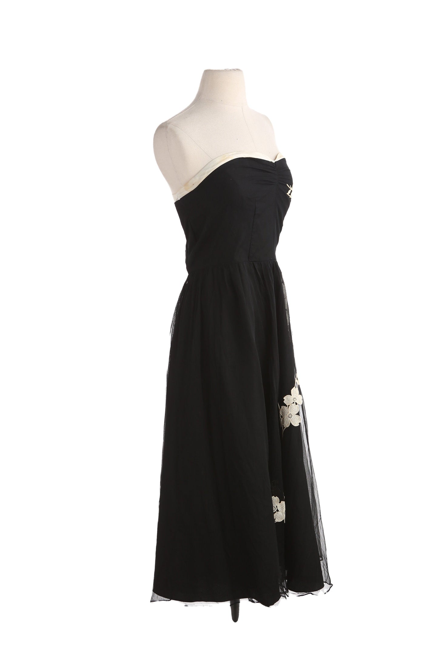 1940s Women Black Strapless Cocktail Evening Dress