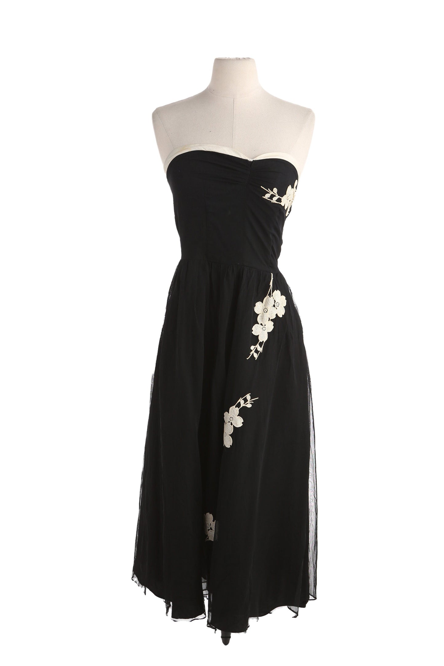 1940s Women Black Strapless Cocktail Evening Dress