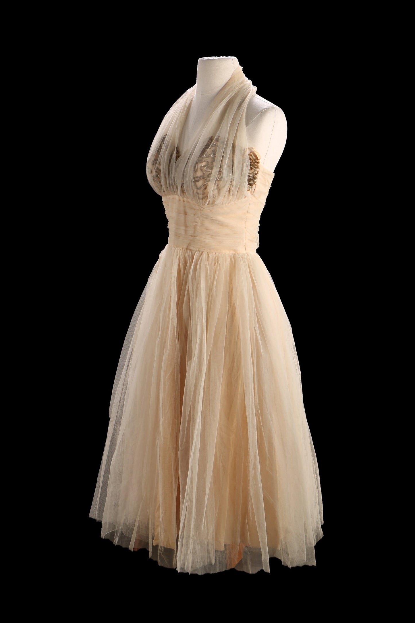 1950s Women Ballgown Halter Sleeveless Evening Dress
