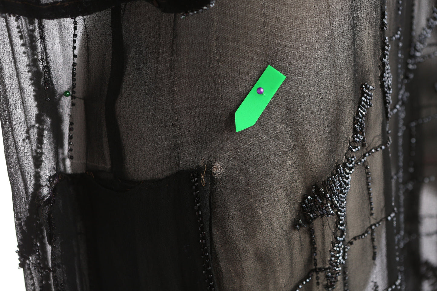 Vintage Black Sheer Dress with Stone Details - Estimated Era 30s - 40s