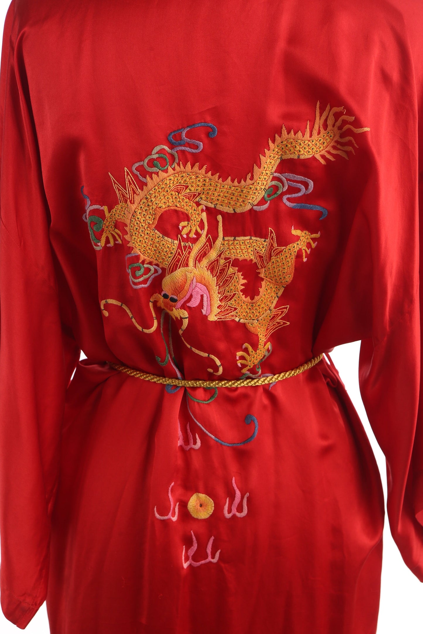 Vintage Red Robe with Embroidered Dragons