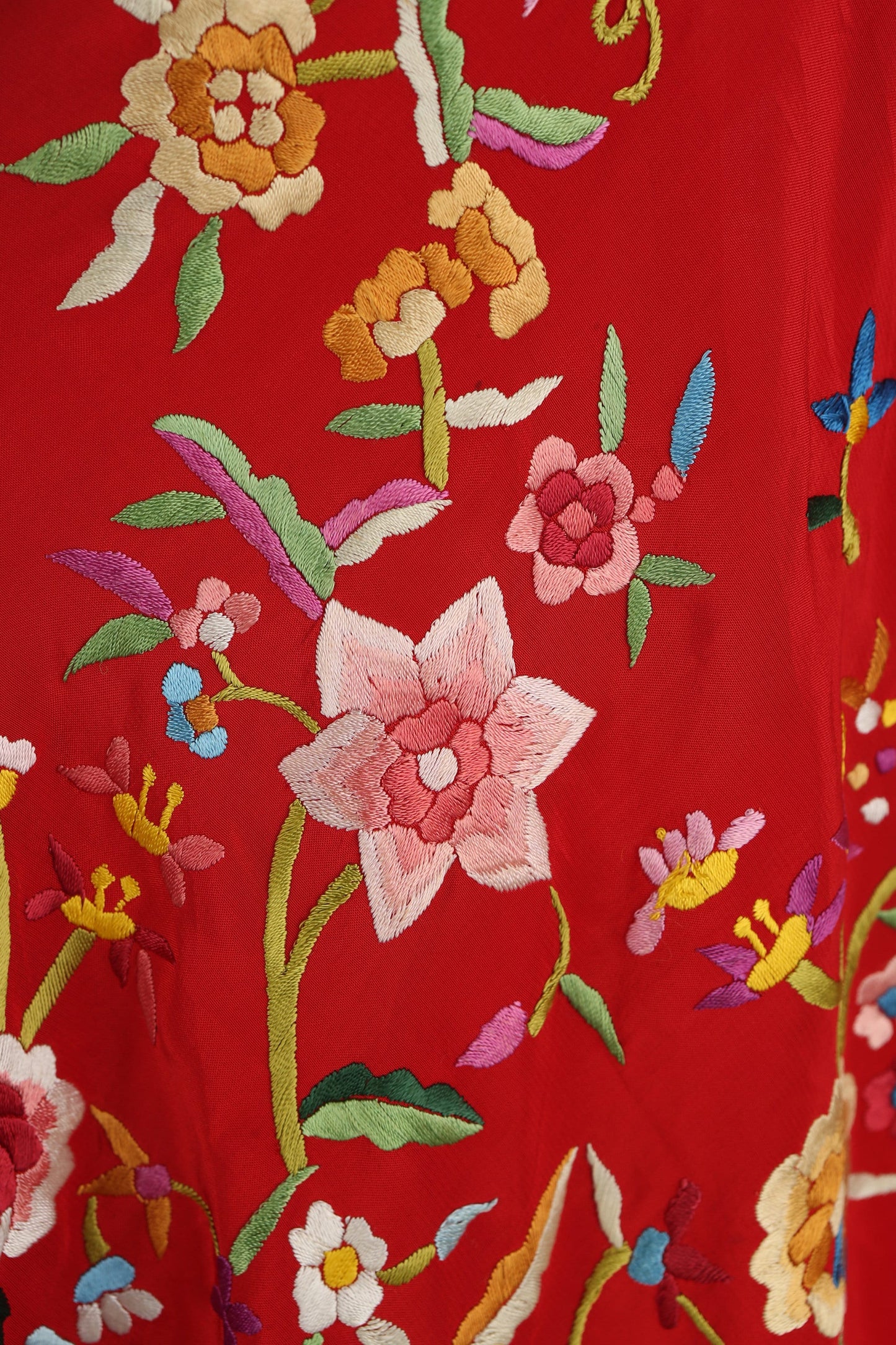 Vintage Red Floral Embroidered Shawl