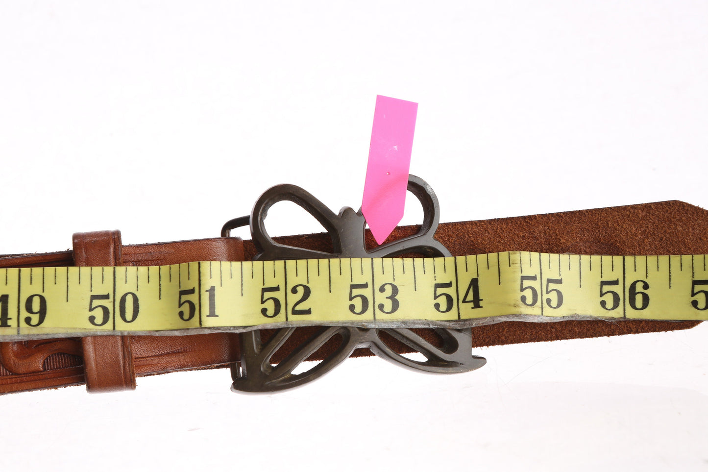 Vintage Tooled Leather Belt with Steel Butterfly Buckle and Camp Pupukea Hawaii Engraved Words