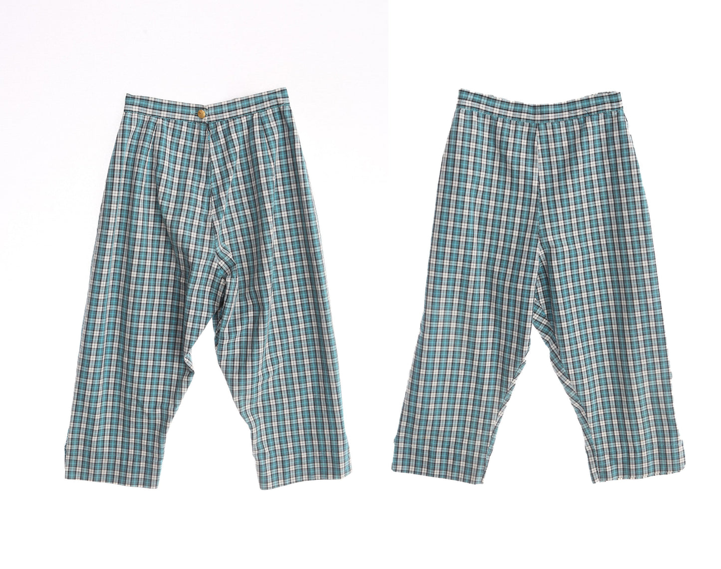 1960s Women GReen Capri Plaid Pants