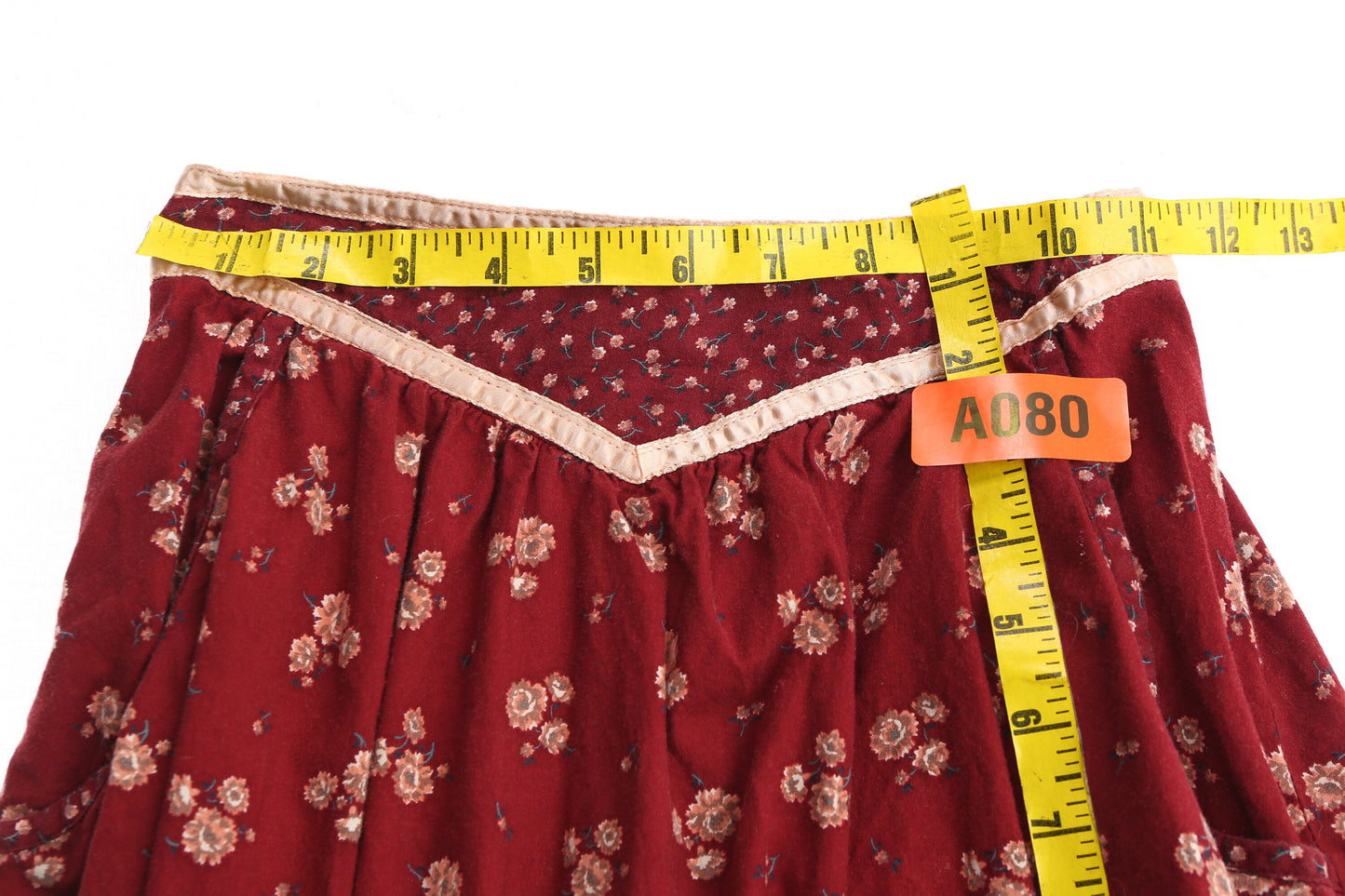 Vintage Women's Burgundy Floral Print Prairie Skirt