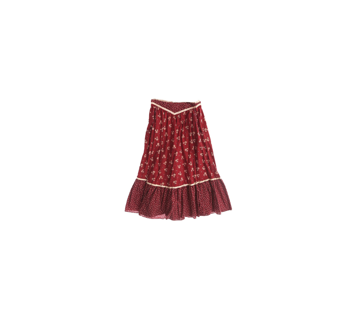 Vintage Women's Burgundy Floral Print Prairie Skirt