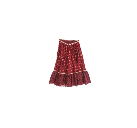 Vintage Women's Burgundy Floral Print Prairie Skirt