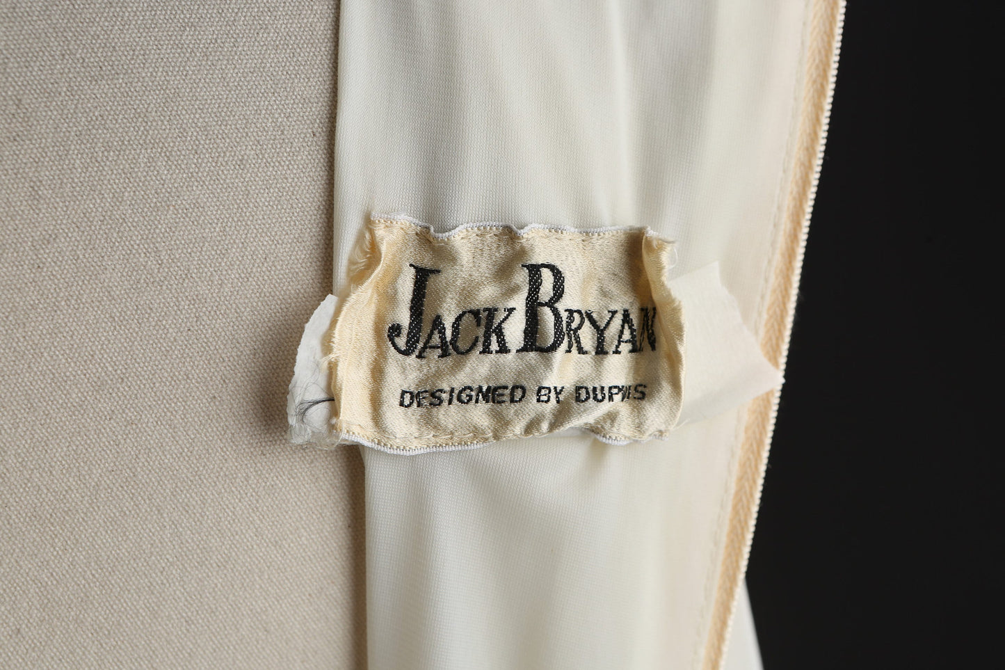 70s White Long Elegant Poly Dress by Dupis for Jack Bryan