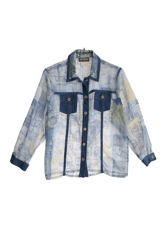 Y2K Women's Blue Sheer Blouse