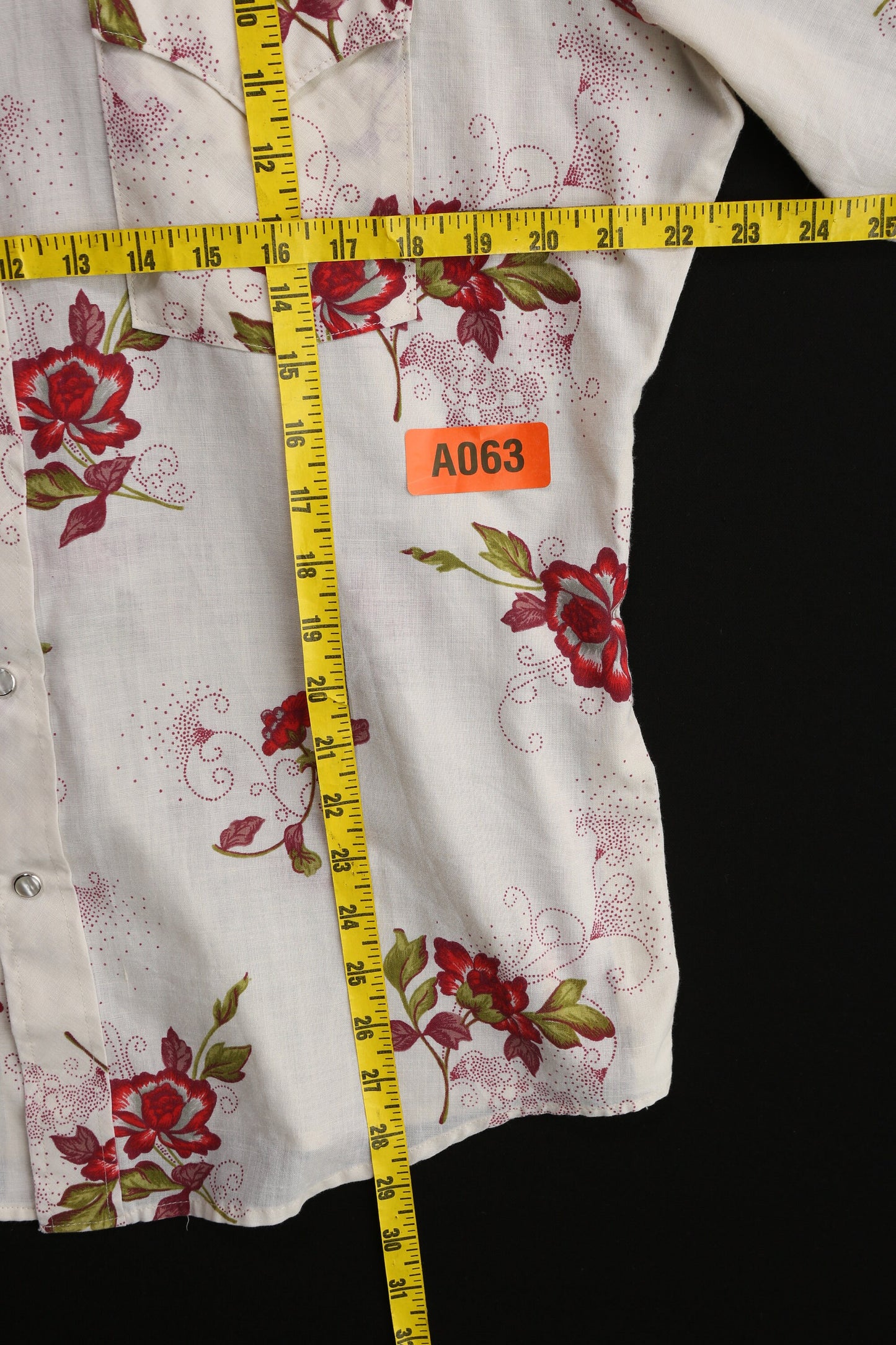 Vintage Western Shirt with Red Floral Print by Round - Up Western Wear - Made in USA - Estimated Era 1970's - 1980's