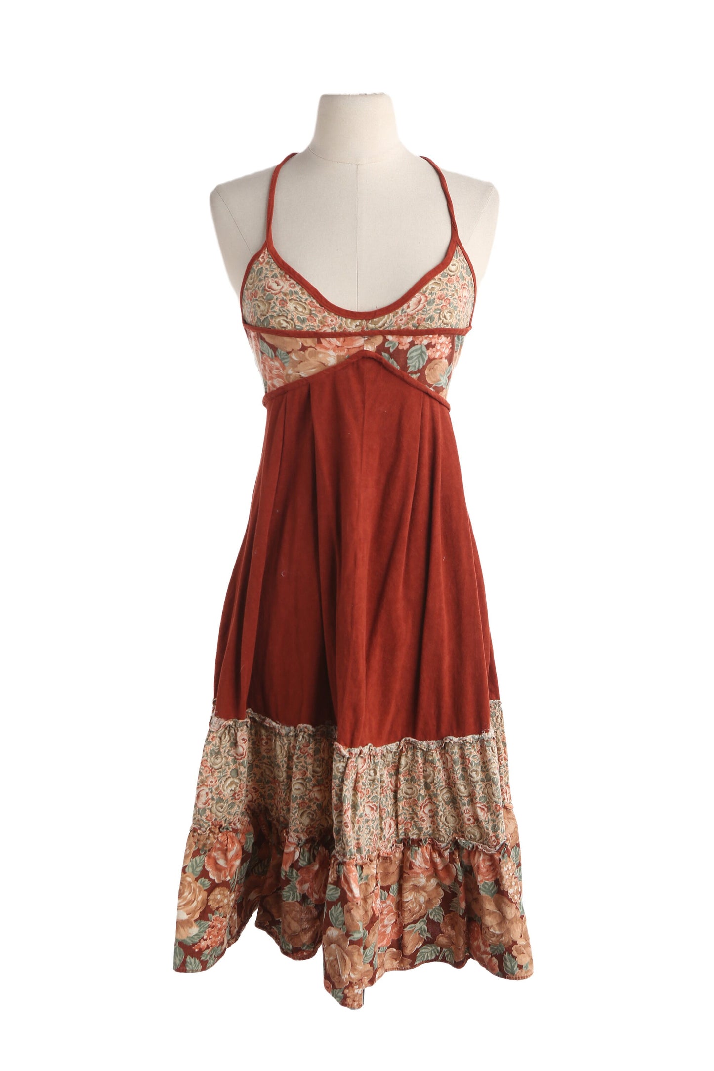 70s Women Floral Print Summer Halter Dress