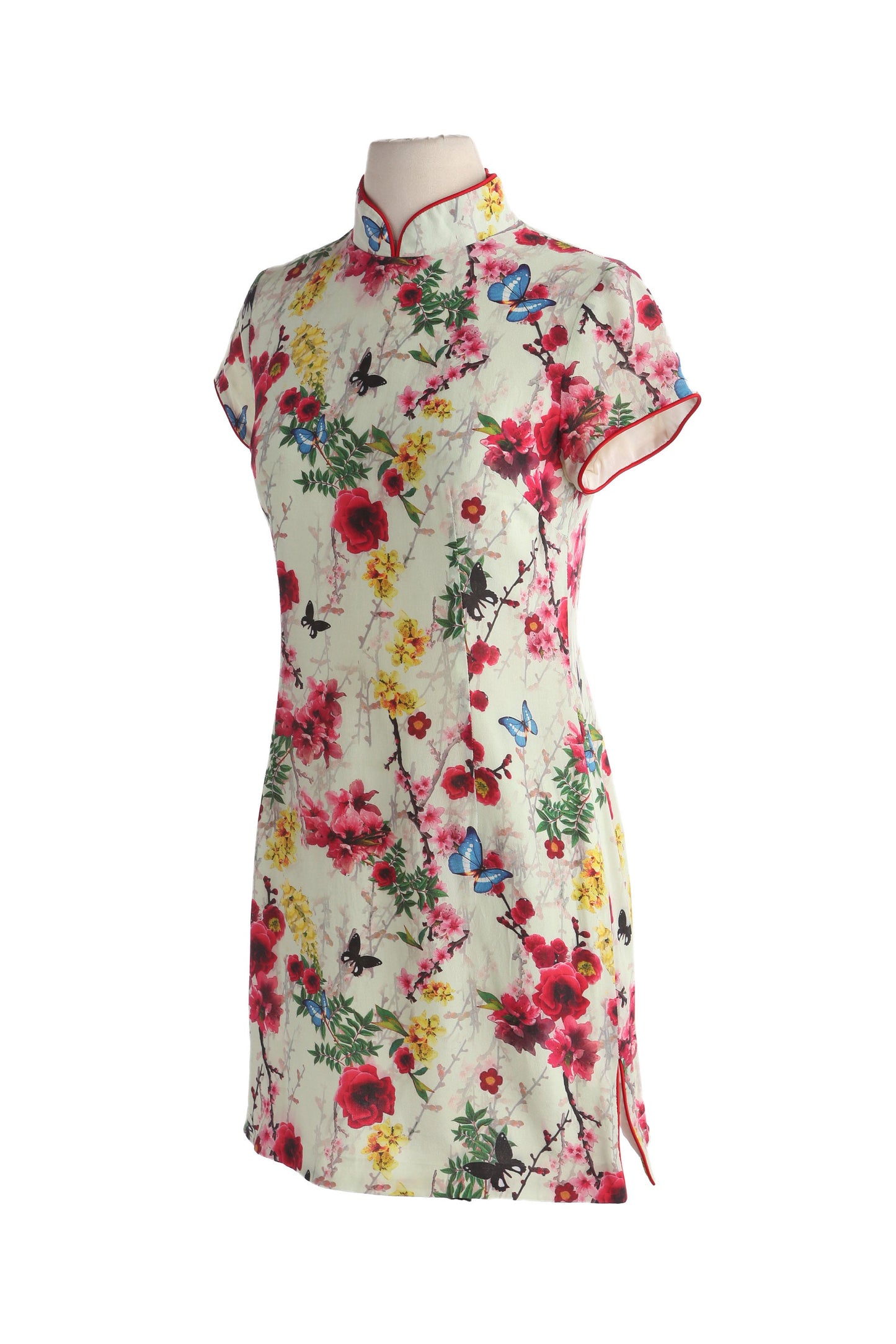 Vintage White Cheongsam Floral Print Summer - Casual Dress