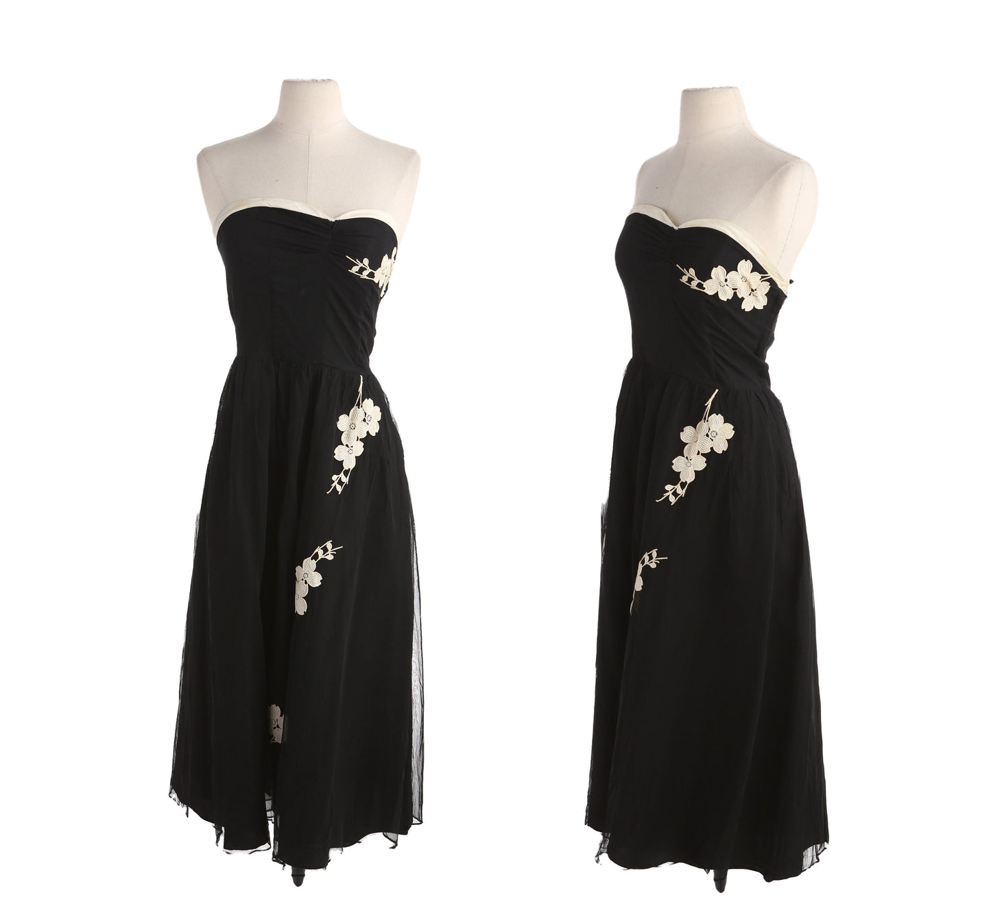 1940s Women Black Strapless Cocktail Evening Dress