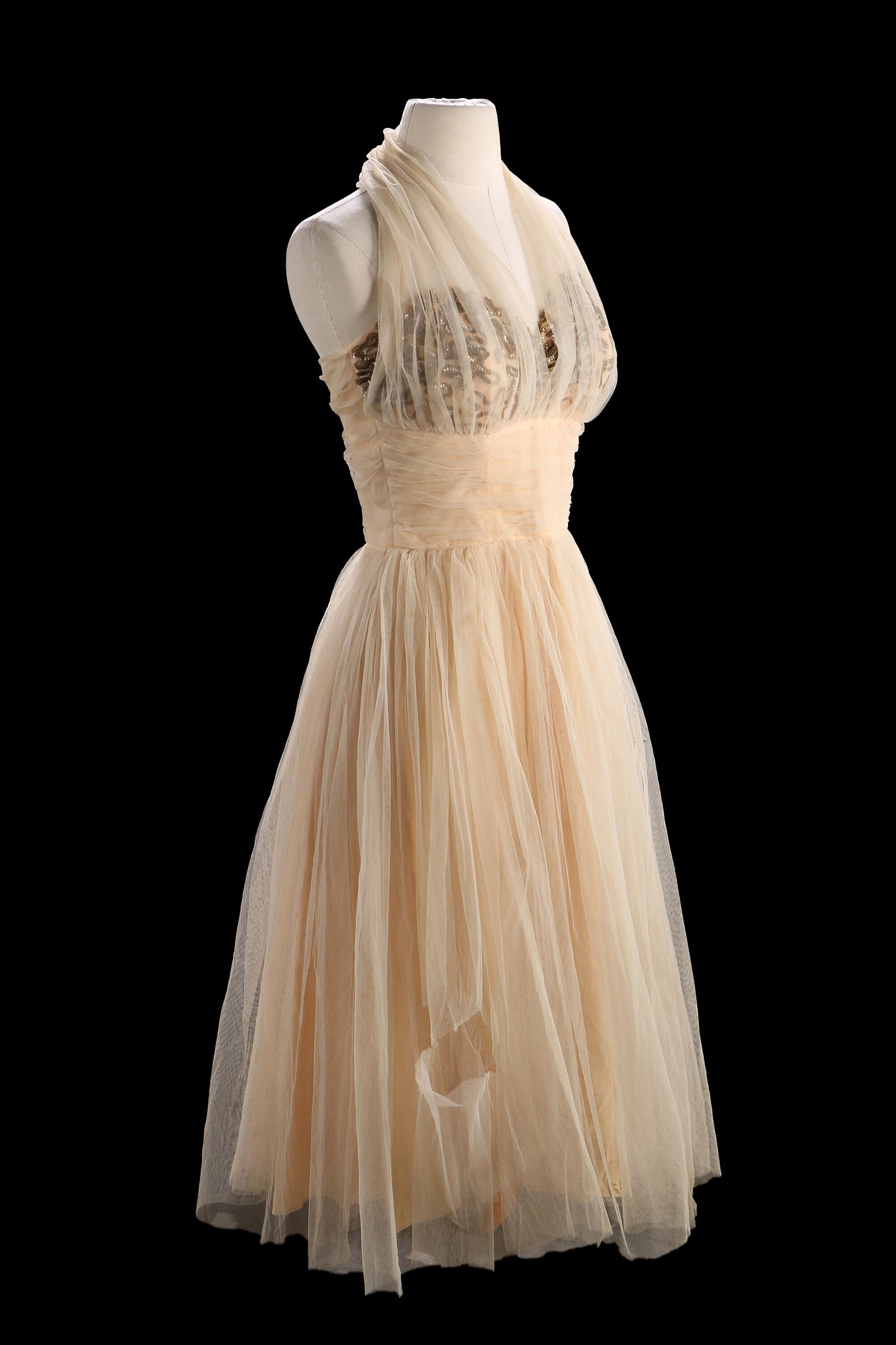 1950s Women Ballgown Halter Sleeveless Evening Dress