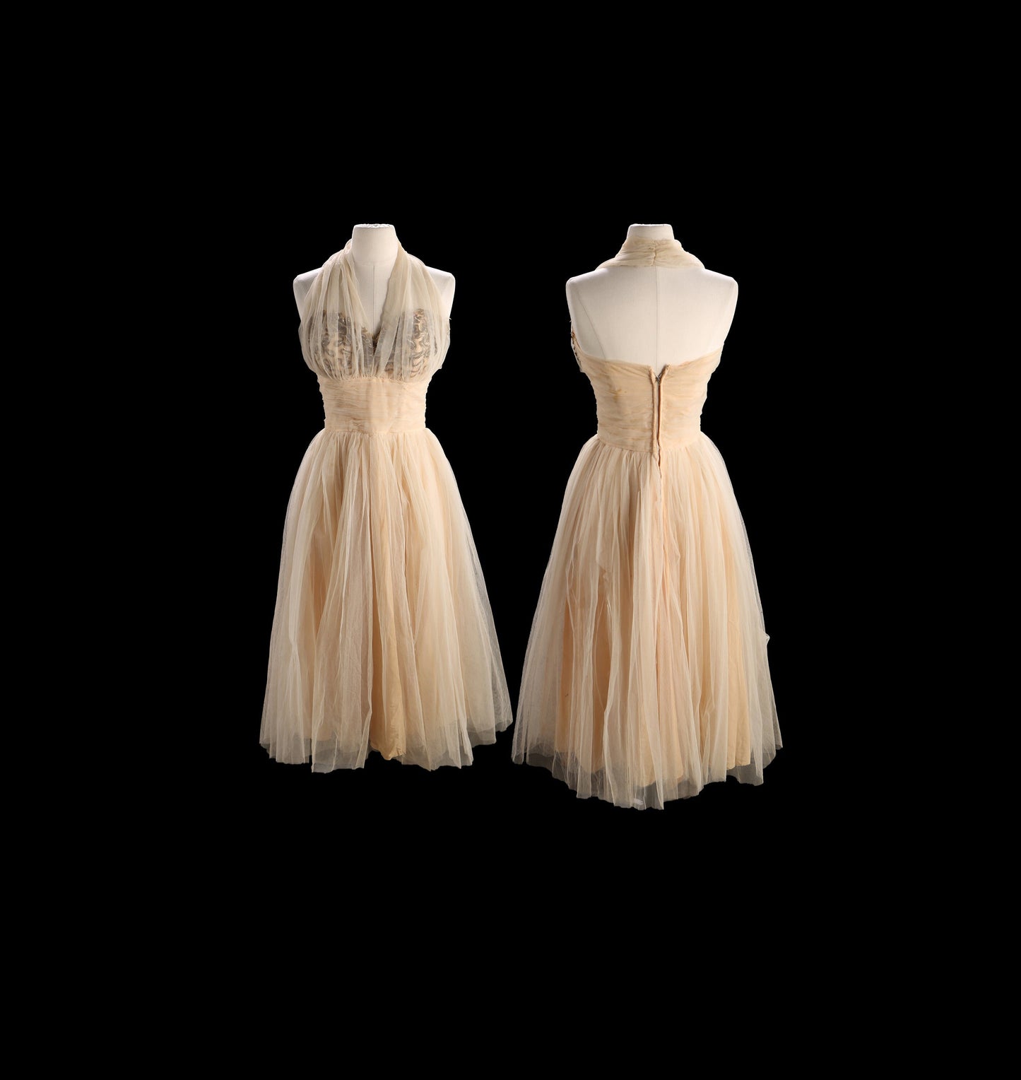 1950s Women Ballgown Halter Sleeveless Evening Dress