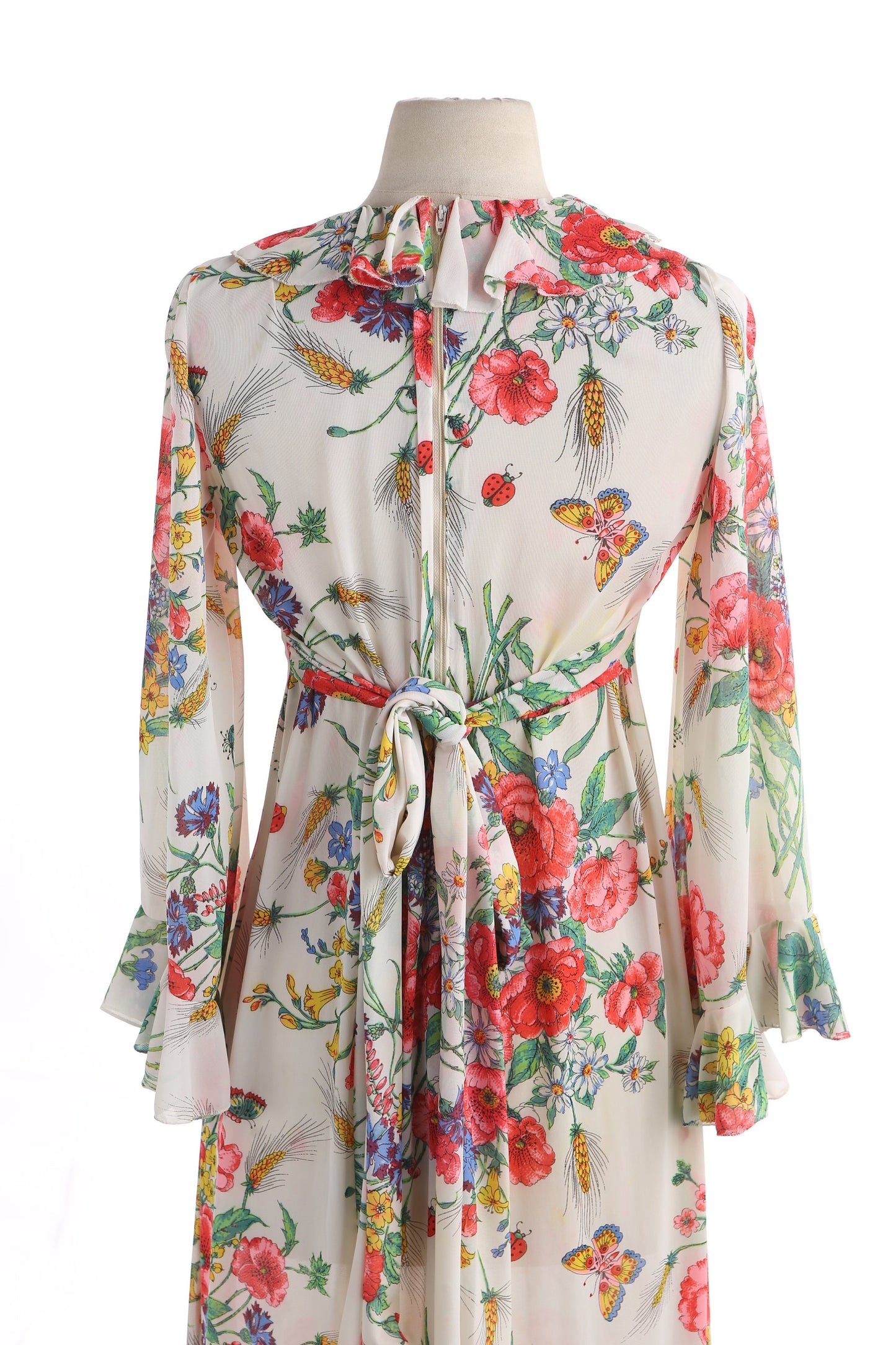 70s Women Floral Print Beige Long Fit and Flare Summer Dress