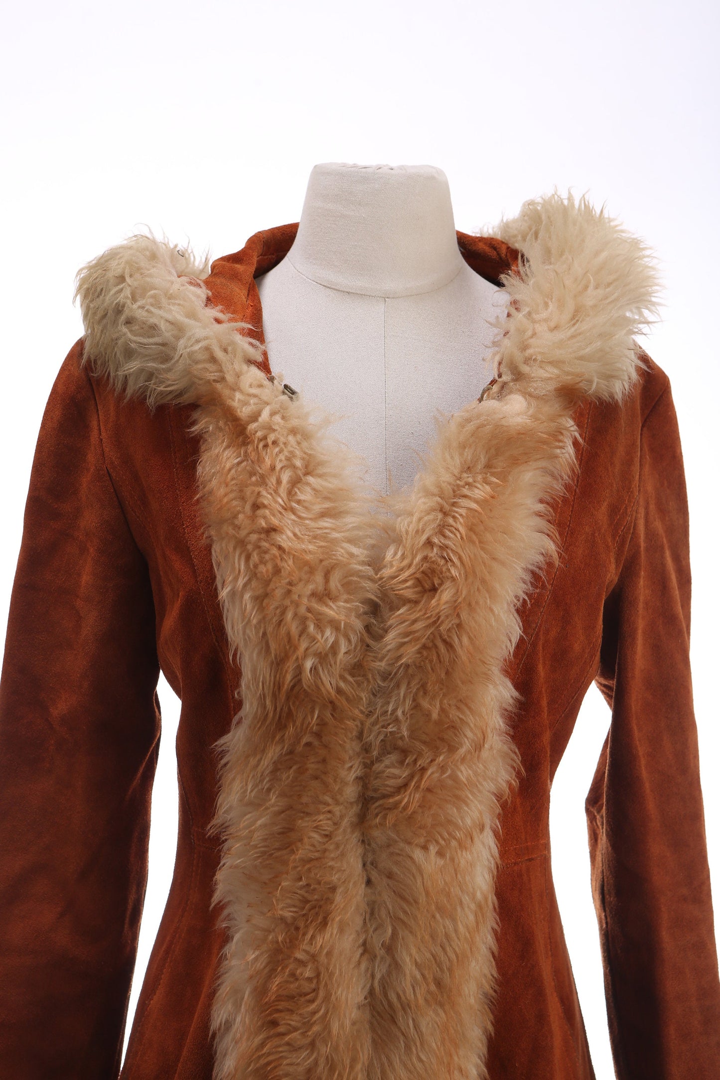 Vintage Women's Brown Hooded Suede Coat with Fur Seam by Gastown Talk - Estimated Era 1960's - 1970's