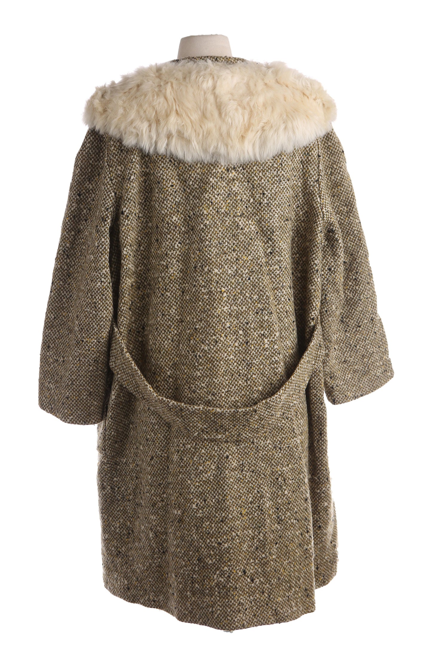 Vintage Women's Gray Winter Coat with White Fur Collar - Estimated Era 1950's - 1960's