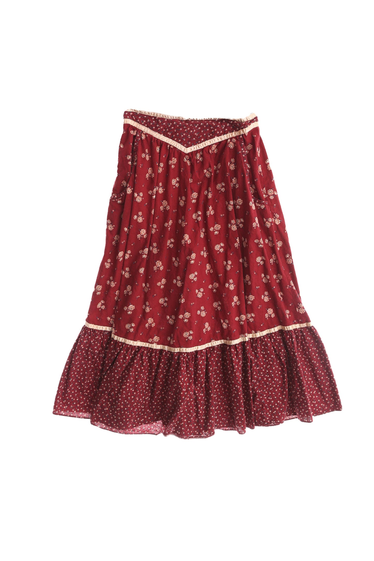 Vintage Women's Burgundy Floral Print Prairie Skirt