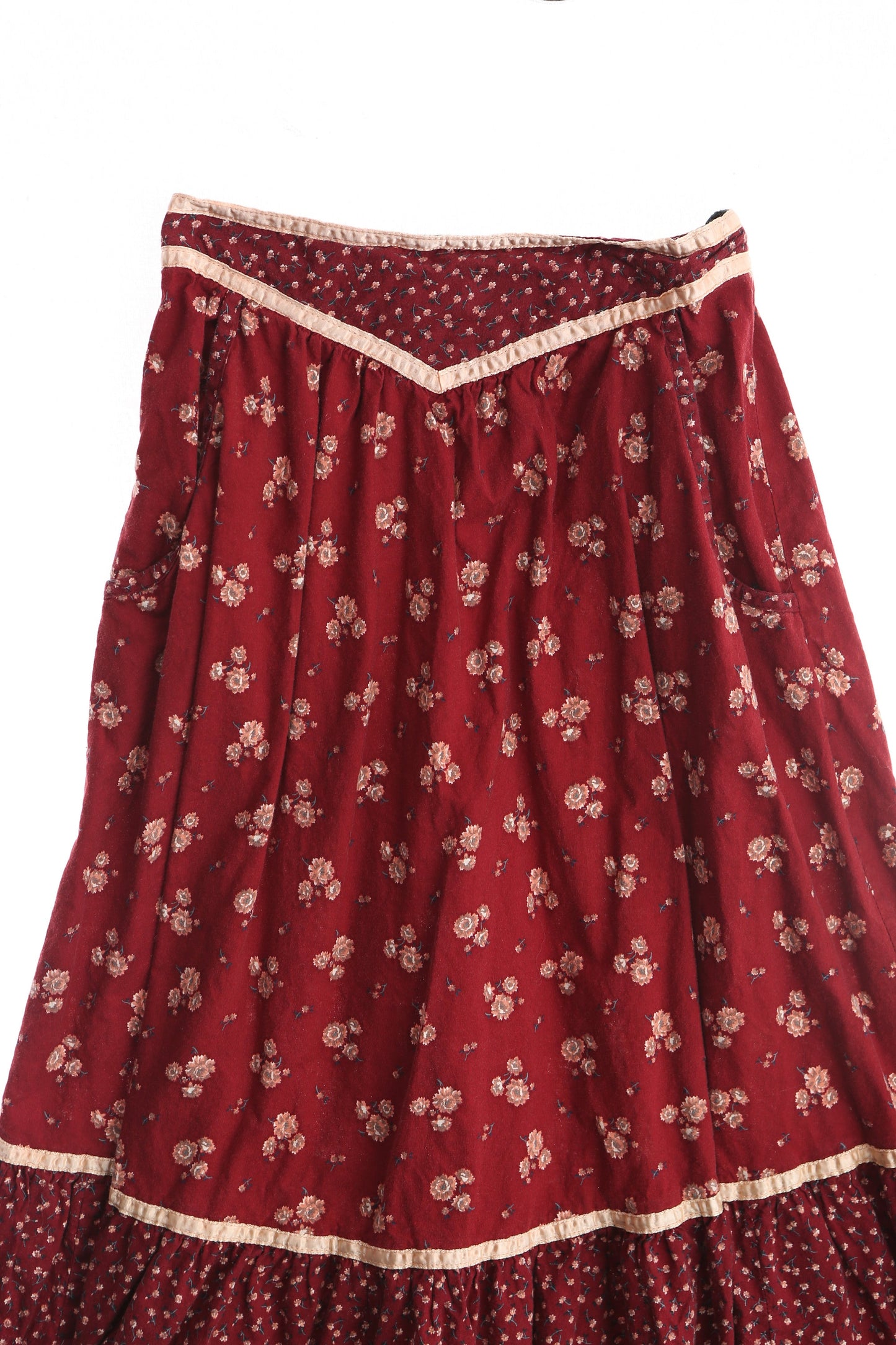 Vintage Women's Burgundy Floral Print Prairie Skirt