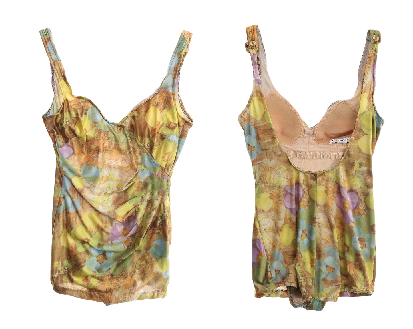 Vintage Women's Floral Print Yellow Swimsuit by Catalina