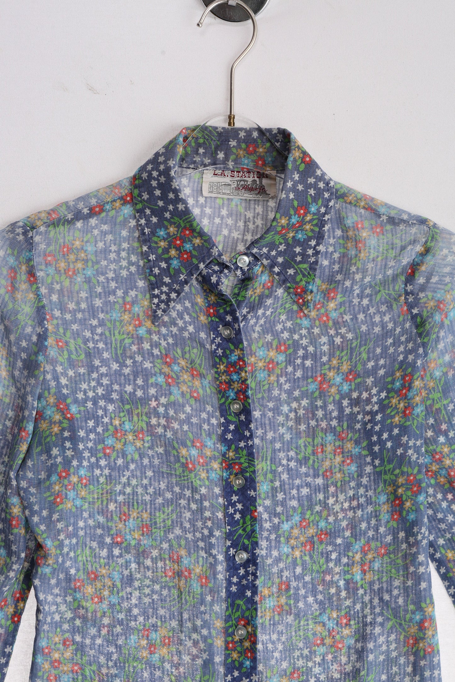 1970's Floral Print Blue Summer Top from L.A. Station by Arpeja