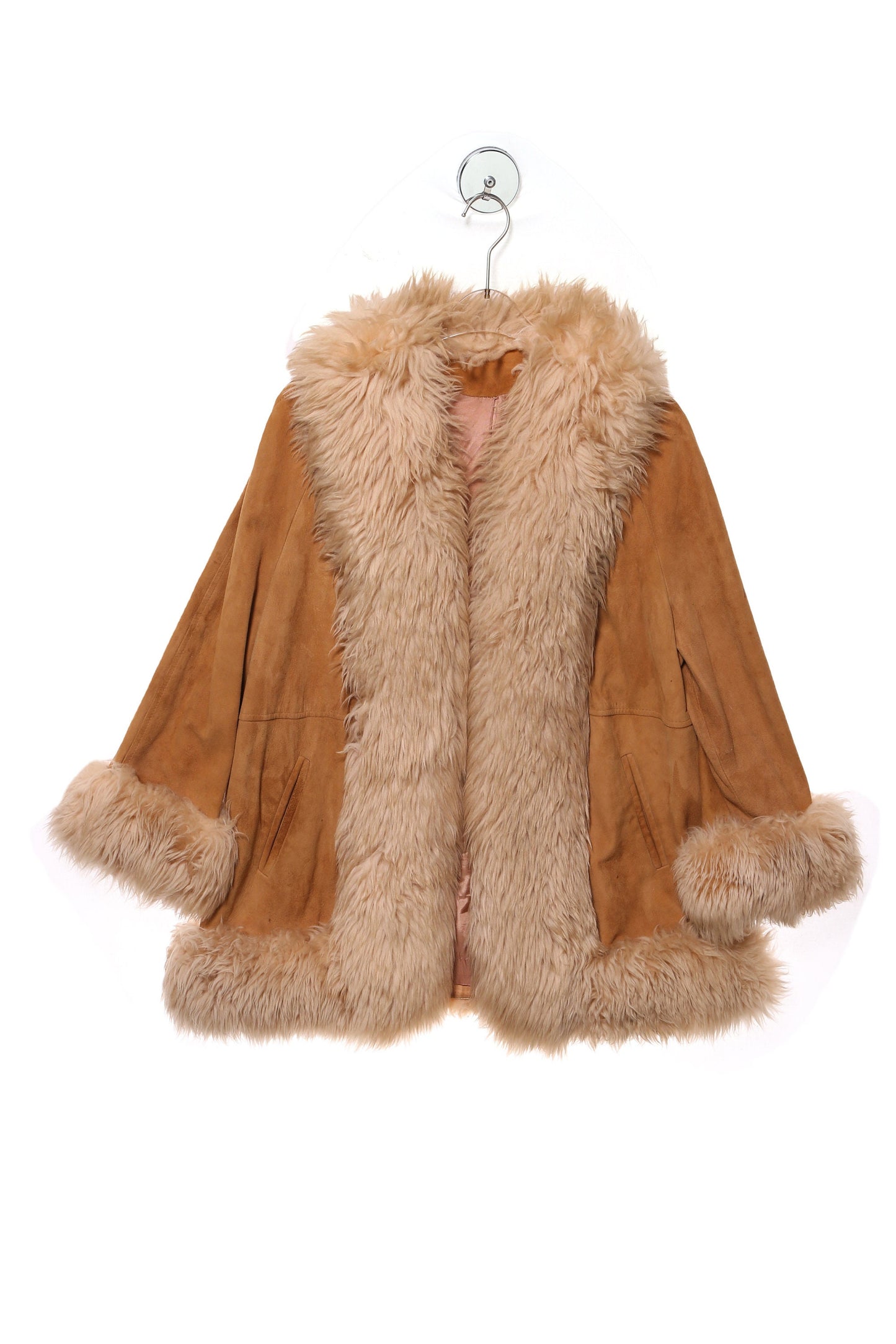 Vintage Women's Brown Suede Coat with Fur Seams - Estimated Era 1970's - 1980's