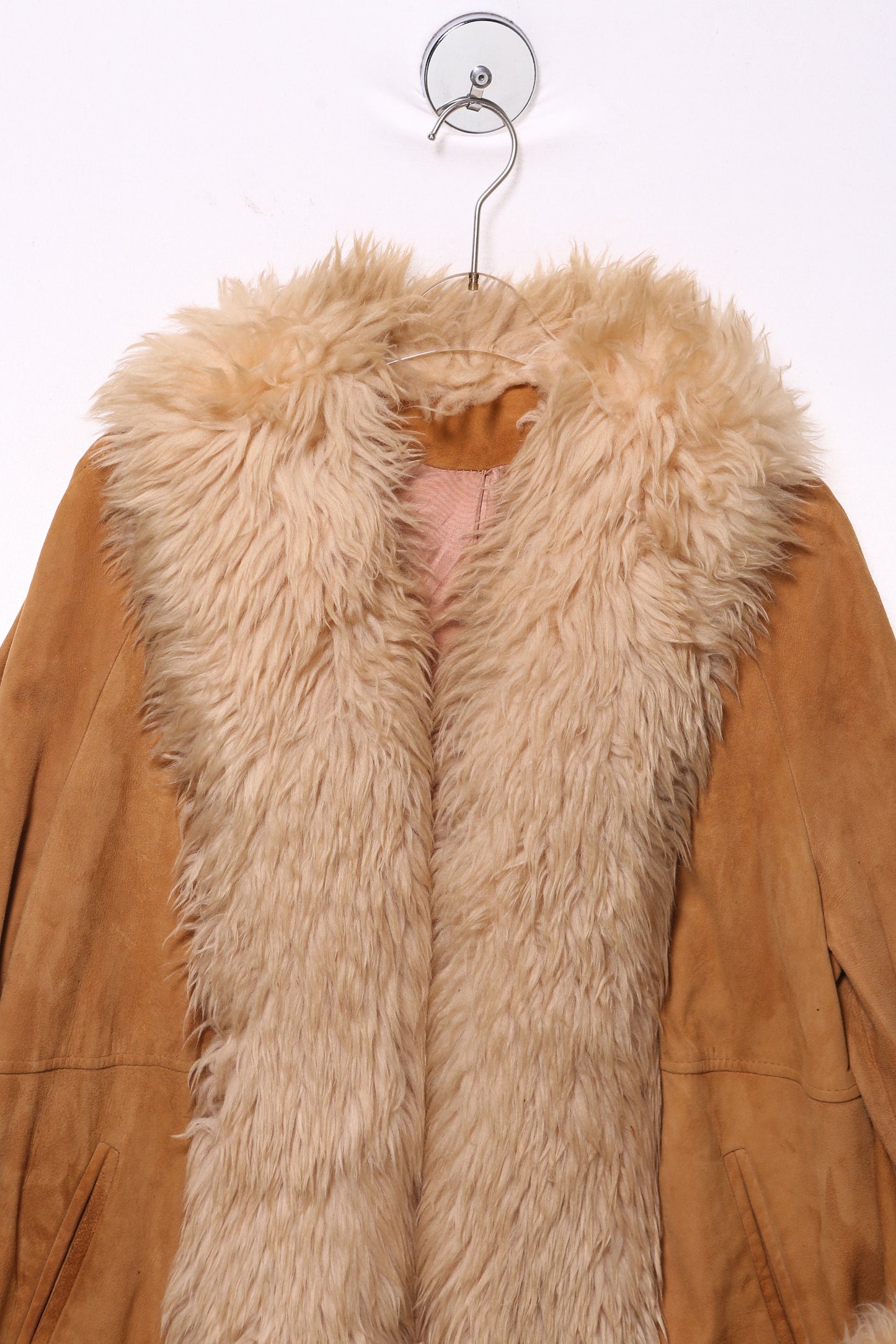 Vintage Women's Brown Suede Coat with Fur Seams - Estimated Era 1970's - 1980's