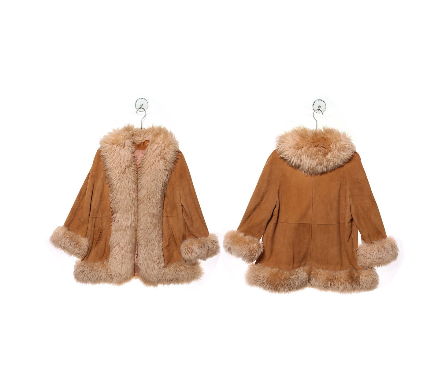 Vintage Women's Brown Suede Coat with Fur Seams - Estimated Era 1970's - 1980's