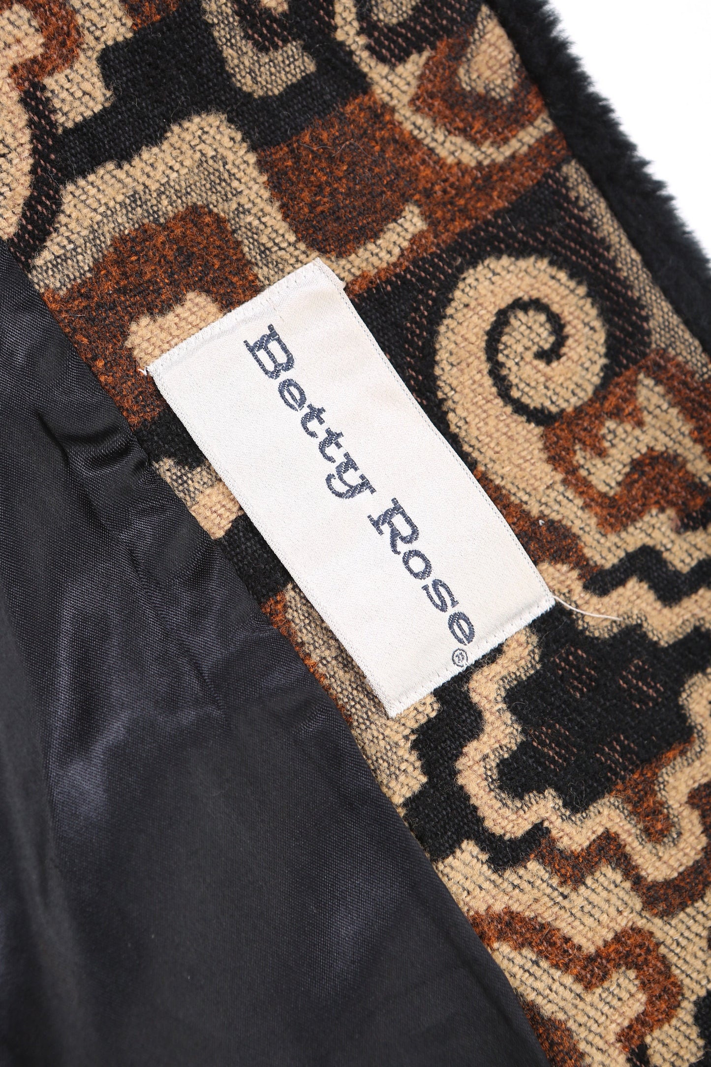 Vintage Women's Winter Coat with Geometric Fabric Pattern by Betty Rose - Estimated Era 90s - Y2K