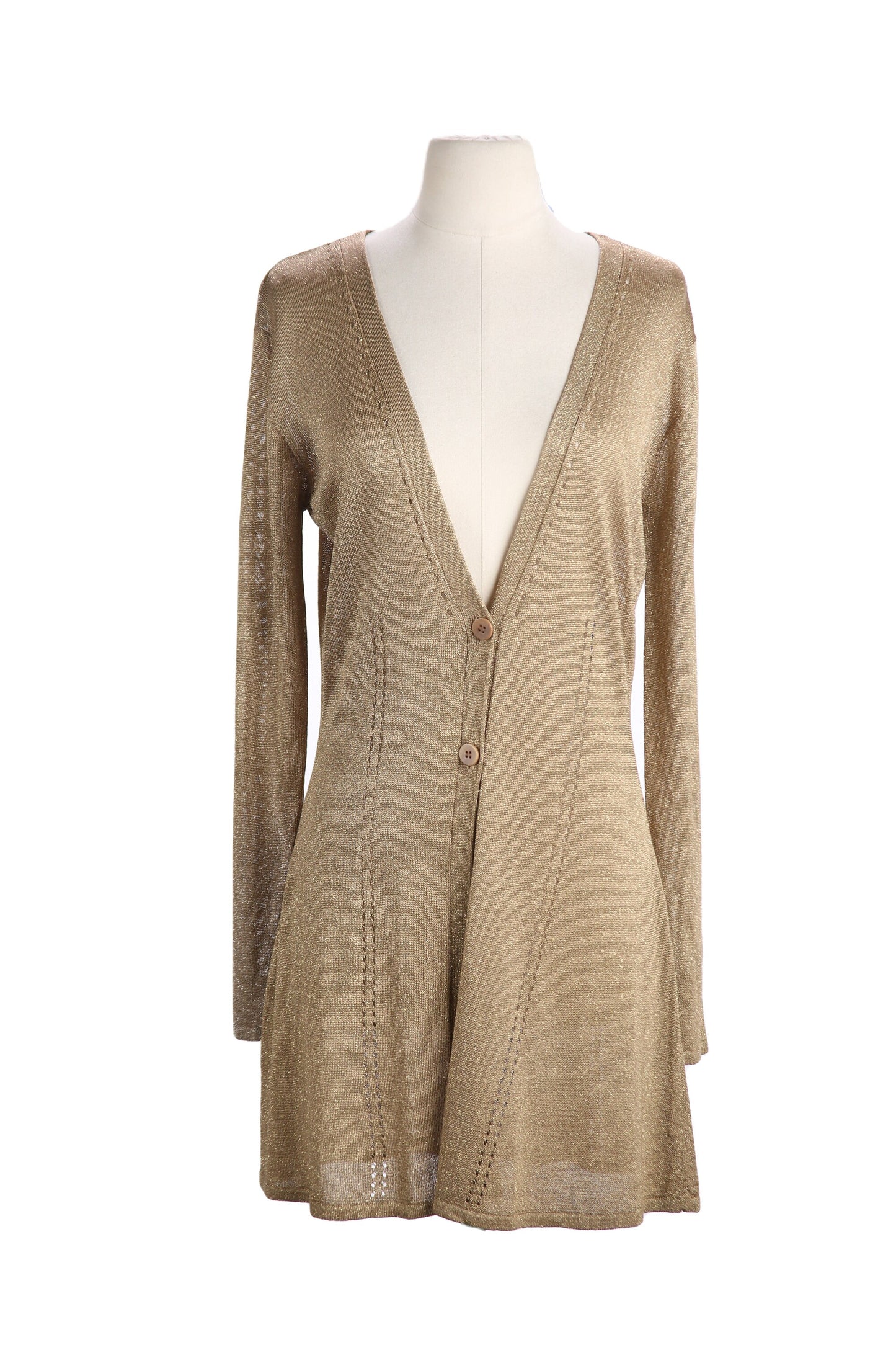 Women's V Neck Golden Button Dress by EPISODE - Estimated Era 1990's - Y2K