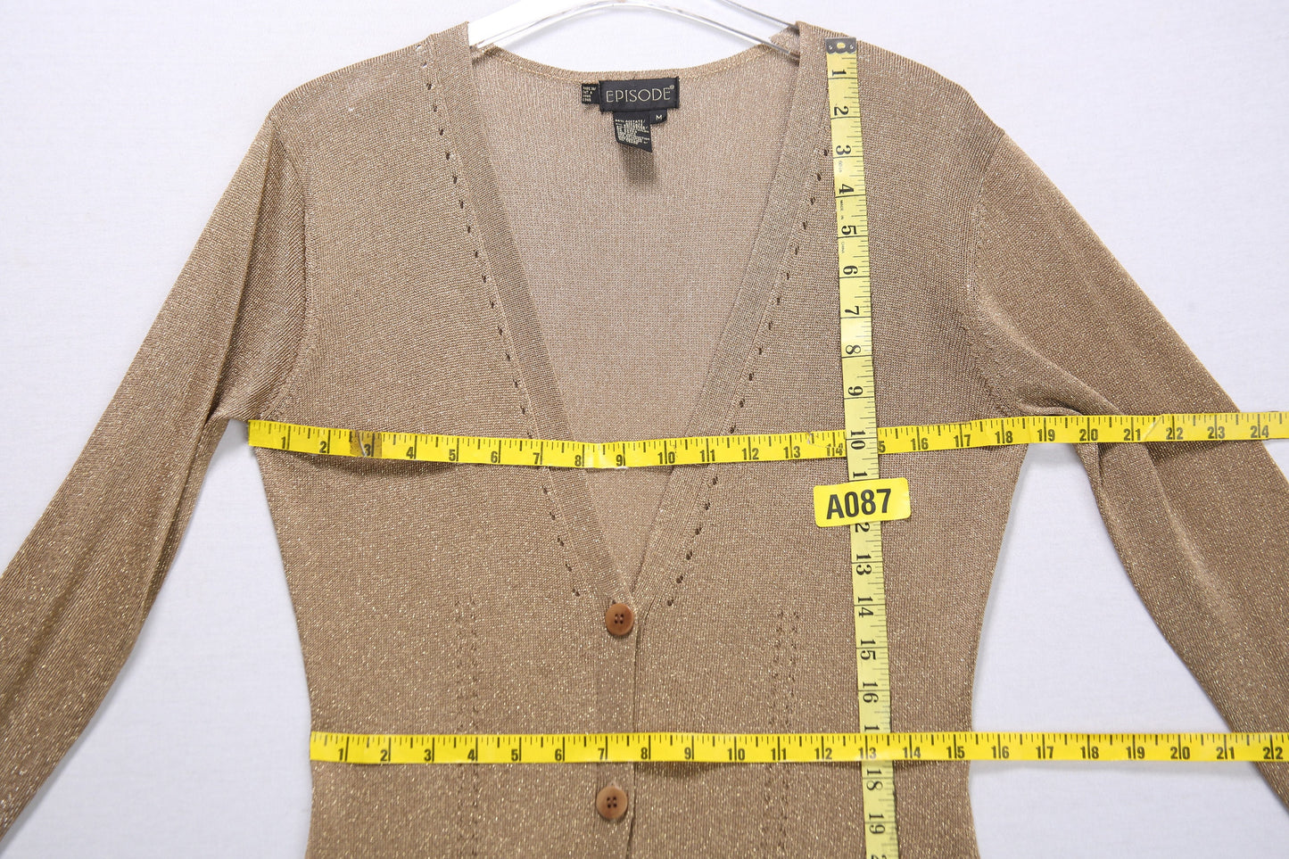 Women's V Neck Golden Button Dress by EPISODE - Estimated Era 1990's - Y2K