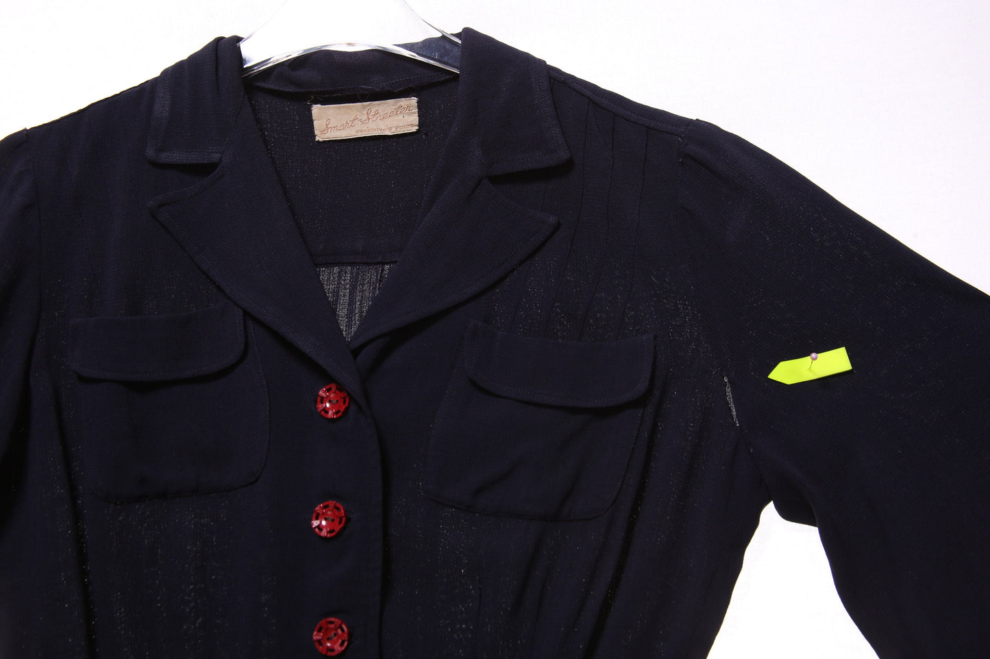 1940s Women Blue Casual Dress with Red Buttons by Smart Streeter