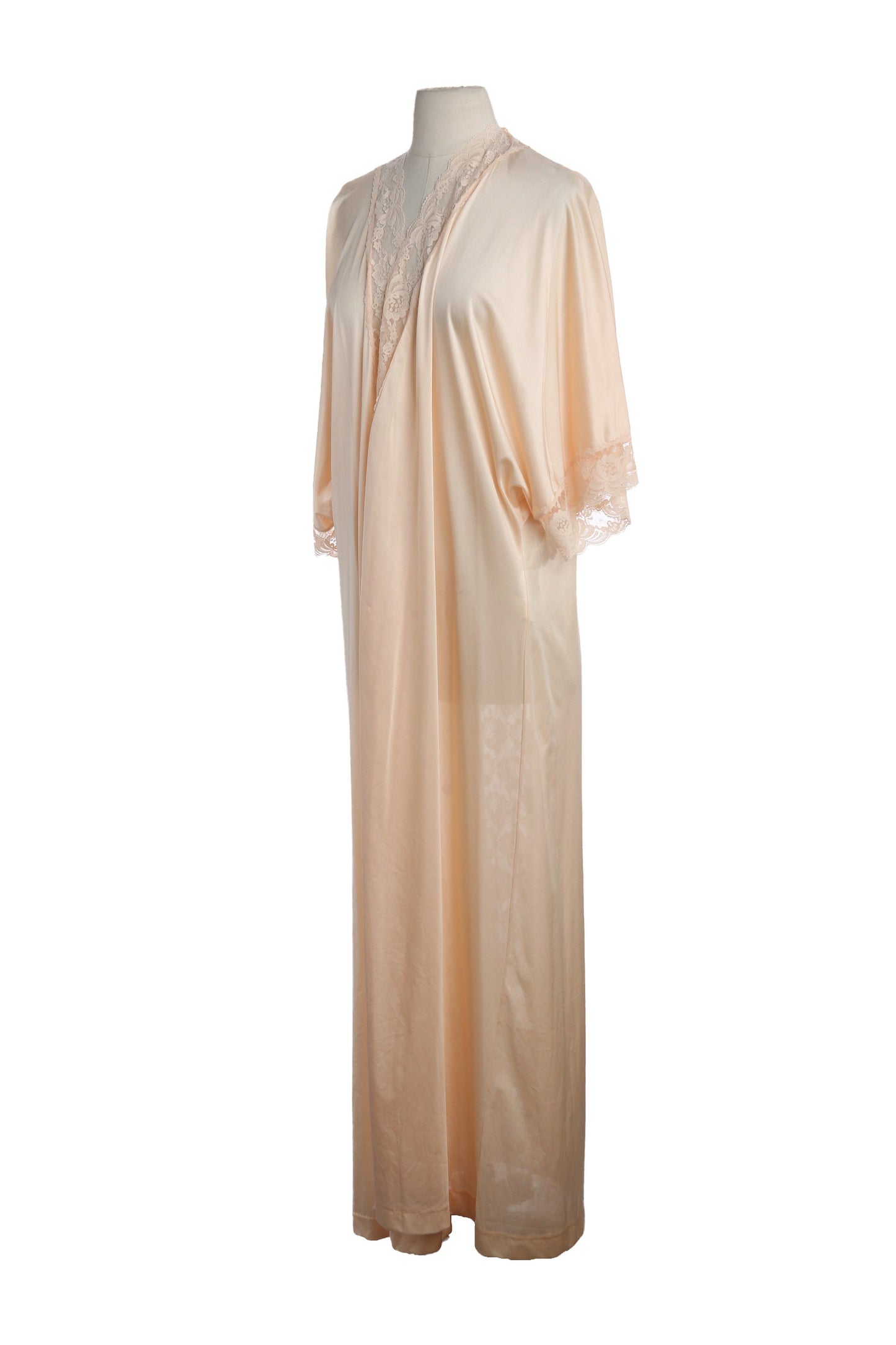 Vintage Women's Nightgown Open Polyester Robe with Lace Seam