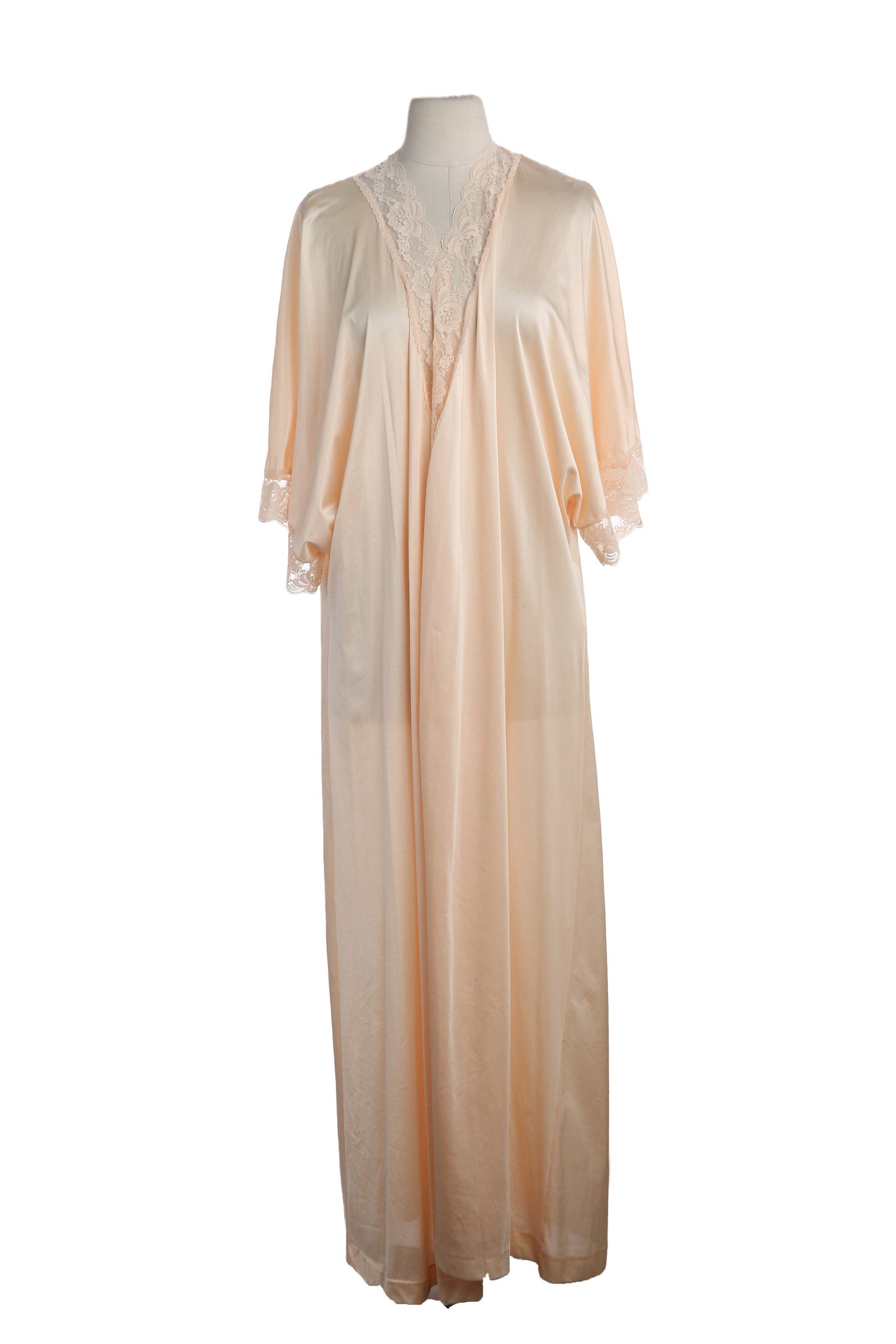 Vintage Women's Nightgown Open Polyester Robe with Lace Seam