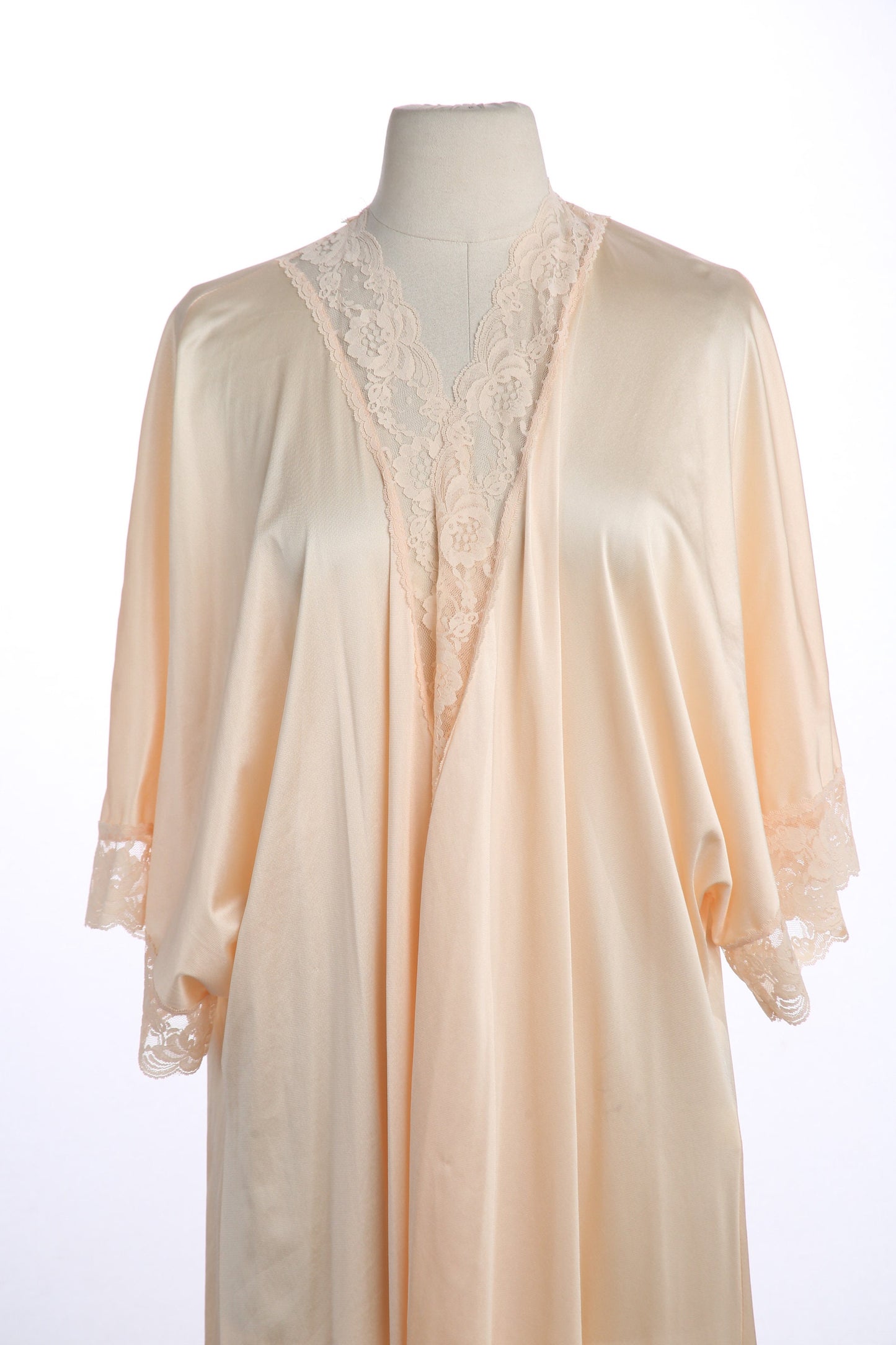 Vintage Women's Nightgown Open Polyester Robe with Lace Seam