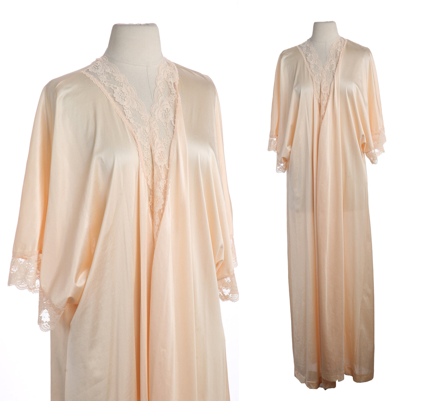 Vintage Women's Nightgown Open Polyester Robe with Lace Seam